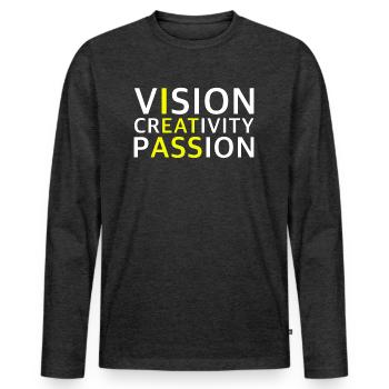 Vision, Creativity, Passion | Motivation - Men's Premium Organic Long Sleeve Shirt - heather anthracite - Front - Nico (187cm)