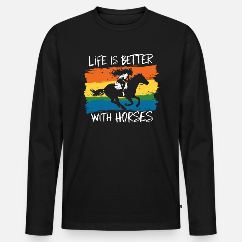 Pferde machen das Leben schöner - Männer Premium Bio Langarmshirt - Schwarz