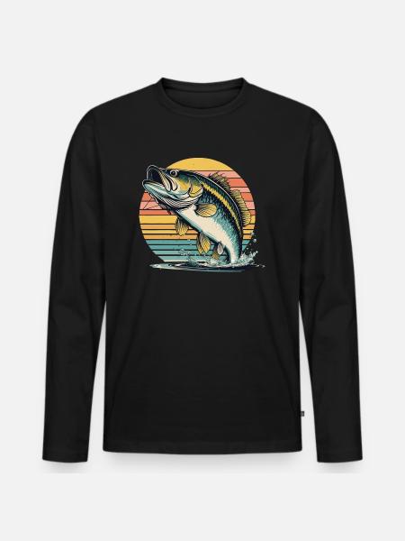 Gösfiske Retro Fiskmotiv för sportfiskare - Ekologisk långärmad premium-T-shirt herr - svart