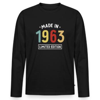 Made in 1963 - Limited Edition - Geburtsjahr - Männer Premium Bio Langarmshirt - Schwarz - Vorne - Nico (187cm)