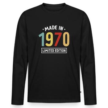 Fabriqué en 1970 - Edition limitée - Année de naissance - T-shirt manches longues Premium bio Homme - noir - Devant - Nico (187cm)