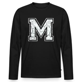 Un caractère m dans blanc in Used Look - T-shirt manches longues Premium bio Homme - noir - Devant - Nico (187cm)