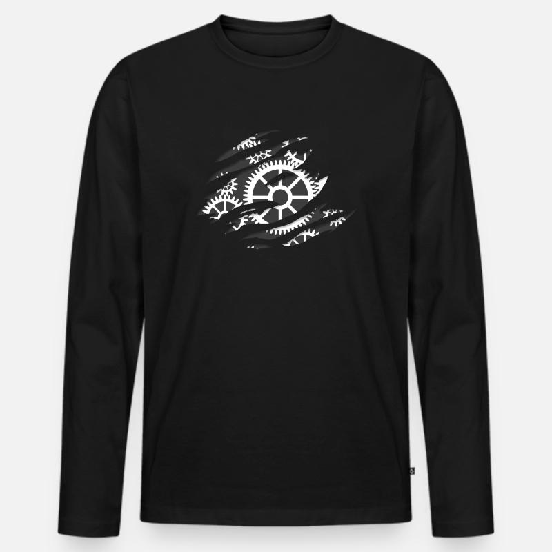 Zahnrad hinter zerrissen-Effekt - Geschenkidee - Männer Premium Bio Langarmshirt - Schwarz