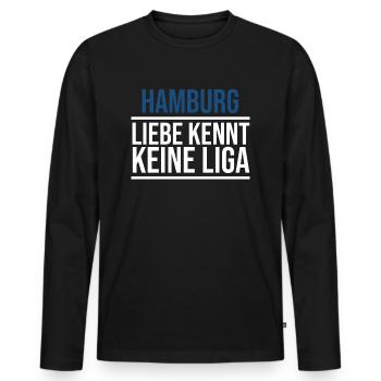 Hamburg Fußball Liebe kennt keine Liga - Männer Premium Bio Langarmshirt - Schwarz - Vorne - Nico (187cm)
