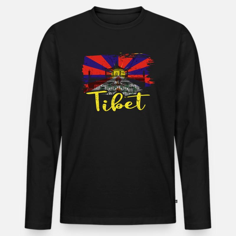 Tibet - Männer Premium Bio Langarmshirt - Schwarz