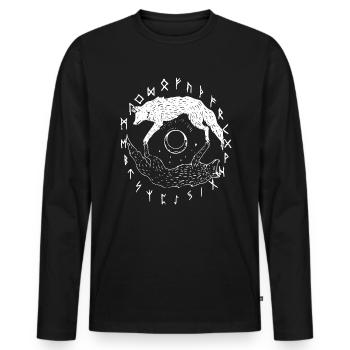 Loups Vikings - Sköll et Hati - Runes Celtiques - T-shirt manches longues Premium bio Homme - noir - Devant - Nico (187cm)