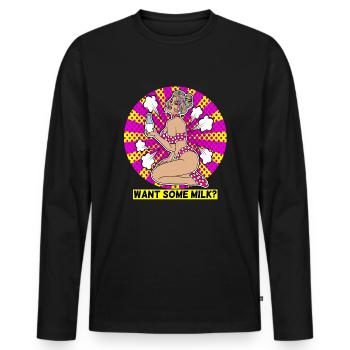 EROTIC POP-ART ARTWORK SEXY COMIC GIRL MILK - Men's Premium Organic Long Sleeve Shirt - black - Front - Nico (187cm)