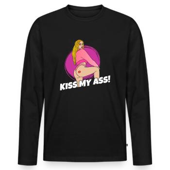 FILLE ÉROTIQUE SEXY EMBRASSE MON CUL - T-shirt manches longues Premium bio Homme - noir - Devant - Nico (187cm)