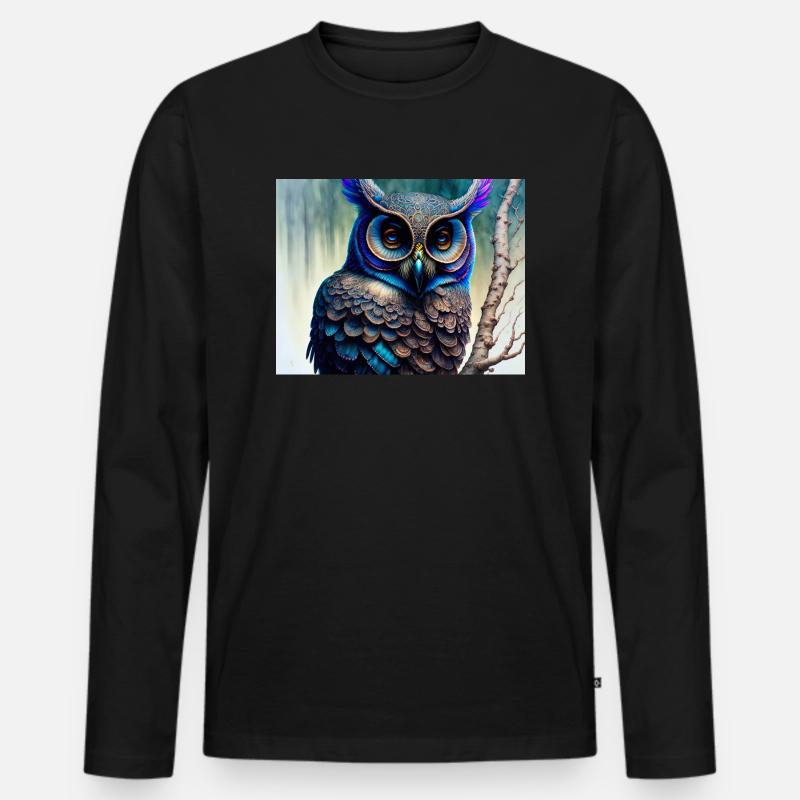 Eule - Männer Premium Bio Langarmshirt - Schwarz