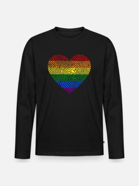 LGBT Flagge Fingerabdruck Stolz LGBT Pride Geschenke T-Shirt - Männer Premium Bio Langarmshirt - Schwarz