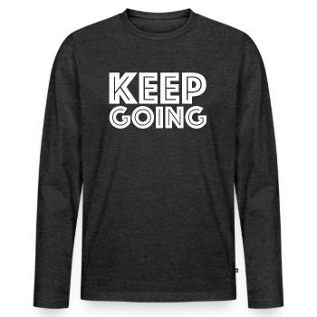 Moving on | Inspiration, perseverance - Men's Premium Organic Long Sleeve Shirt - heather anthracite - Front - Nico (187cm)