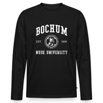 Bochum Nude University Universität Hochschule Uni - Men's Premium Organic Long Sleeve Shirt - black - Front - Nico (187cm)