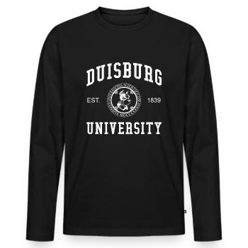 Duisburg University Universität Hochschule Uni - Männer Premium Bio Langarmshirt - Schwarz - Vorne - Nico (187cm)
