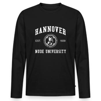 Hannover Nude University Hochschule Universität - Männer Premium Bio Langarmshirt - Schwarz - Vorne - Nico (187cm)