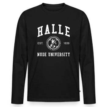 Halle Nude University University College - T-shirt manches longues Premium bio Homme - noir - Devant - Nico (187cm)