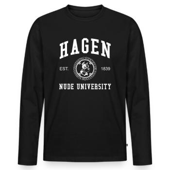 Hagen Nude University Universität Hochschule Uni - T-shirt manches longues Premium bio Homme - noir - Devant - Nico (187cm)