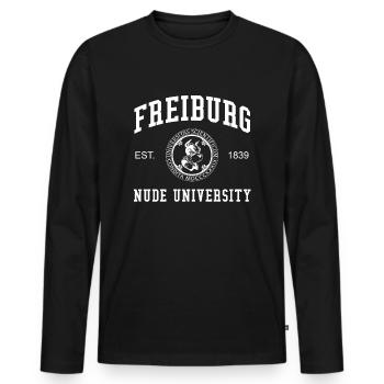 Freiburg Nude University Universität Hochschule - Männer Premium Bio Langarmshirt - Schwarz - Vorne - Nico (187cm)