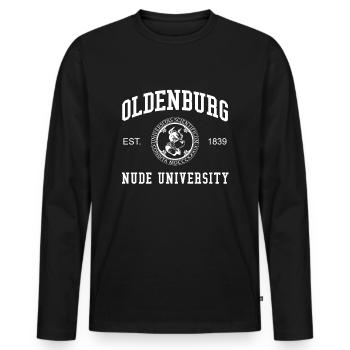 Oldenburg Nude University Hochschule Universität - Männer Premium Bio Langarmshirt - Schwarz - Vorne - Nico (187cm)