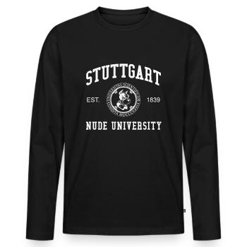 Stuttgart Nude University Hochschule Universität - Männer Premium Bio Langarmshirt - Schwarz - Vorne - Nico (187cm)