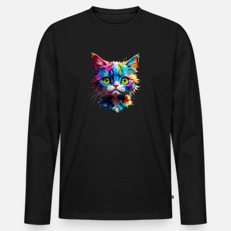 Vorsicht Katze - Männer Premium Bio Langarmshirt - Schwarz