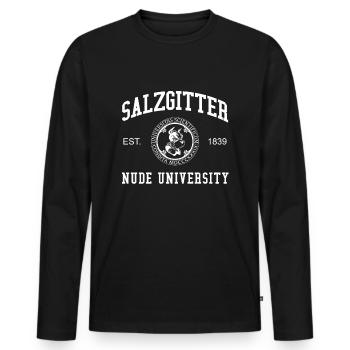 Salzgitter Nude University Hochschule Universität - Männer Premium Bio Langarmshirt - Schwarz - Vorne - Nico (187cm)