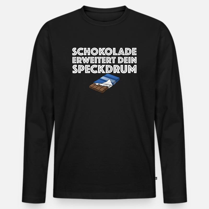Schokolade erweitern dein Speckdrum | Sarkasmus - Männer Premium Bio Langarmshirt - Schwarz