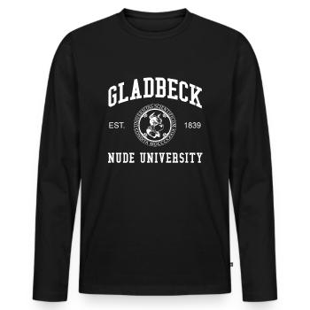 Gladbeck Nude University Universität Hochschule - Männer Premium Bio Langarmshirt - Schwarz - Vorne - Nico (187cm)