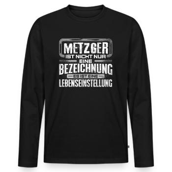 METZGER - Leben - Männer Premium Bio Langarmshirt - Schwarz - Vorne - Nico (187cm)