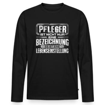 PFLEGER - Leben - Männer Premium Bio Langarmshirt - Schwarz - Vorne - Nico (187cm)