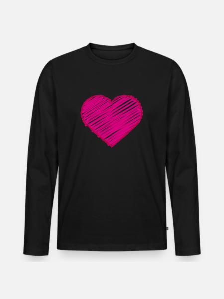 Pink hand drawn heart - Men's Premium Organic Long Sleeve Shirt - black