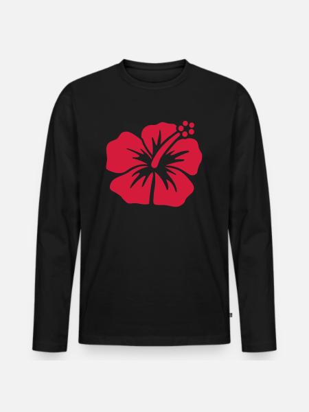 Hibiskus - Männer Premium Bio Langarmshirt - Schwarz