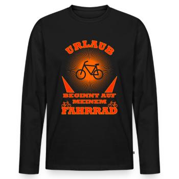 Fahrrad Spruch | Urlaub beginnt auf meinem Fahrrad - Männer Premium Bio Langarmshirt - Schwarz - Vorne - Nico (187cm)