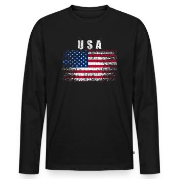 Drapeau USA Vintage - T-shirt manches longues Premium bio Homme - noir - Devant - Nico (187cm)