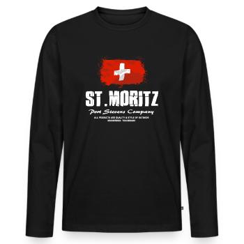 St. Moritz - Swiss Flag - Männer Premium Bio Langarmshirt - Schwarz - Vorne - Nico (187cm)