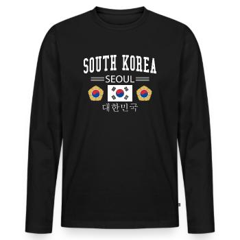 South Korea - Männer Premium Bio Langarmshirt - Schwarz - Vorne - Nico (187cm)