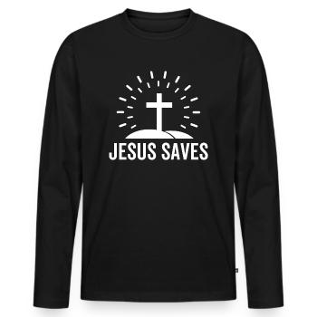 Jesus Saves - Men's Premium Organic Long Sleeve Shirt - black - Front - Nico (187cm)