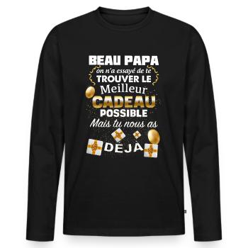 Mon Beau Papa adoré cadeau humour beau-père - T-shirt manches longues Premium bio Homme - noir - Devant - Nico (187cm)