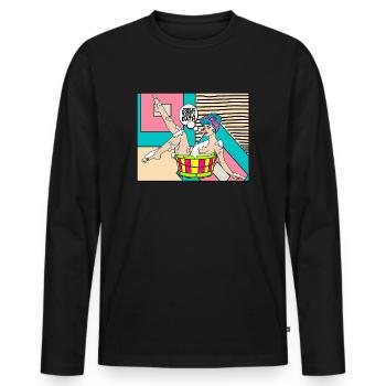 EROTIC POP-ART ARTWORK SEXY COMIC GIRL BATH - Männer Premium Bio Langarmshirt - Schwarz - Vorne - Nico (187cm)