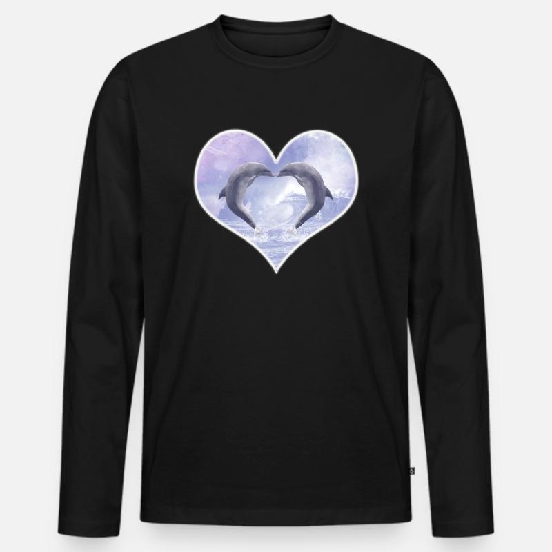 Küssende Delfine - Männer Premium Bio Langarmshirt - Schwarz