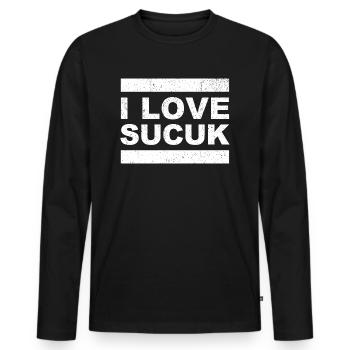 J’adore Sucuk Saucisse turque Ail Nourriture délicieuse - T-shirt manches longues Premium bio Homme - noir - Devant - Nico (187cm)