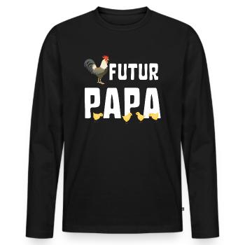 Futur Papa Coq avec Poussins - T-shirt manches longues Premium bio Homme - noir - Devant - Nico (187cm)