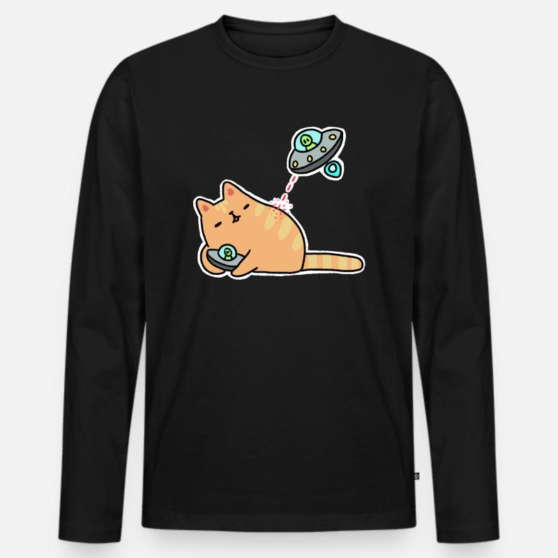 Katze mit UFOs - Männer Premium Bio Langarmshirt - Schwarz