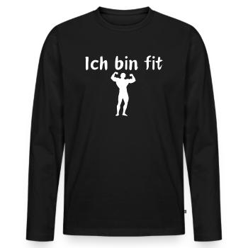 Ich bin fit - Männer Premium Bio Langarmshirt - Schwarz - Vorne - Nico (187cm)