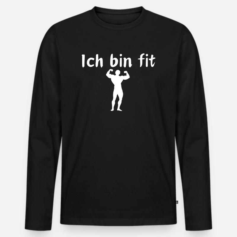 Ich bin fit - Männer Premium Bio Langarmshirt - Schwarz