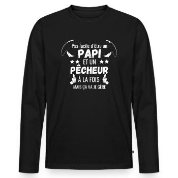 PAPI FISHERMAN - Men's Premium Organic Long Sleeve Shirt - black - Front - Nico (187cm)