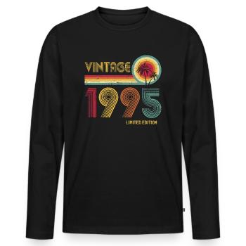 Vintage 1995 Limited Edition – Retro Sunset 30th - Men's Premium Organic Long Sleeve Shirt - black - Front - Nico (187cm)