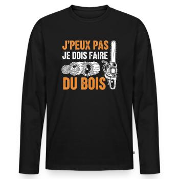 J peux pas je dois faire du bois - T-shirt manches longues Premium bio Homme - noir - Devant - Nico (187cm)