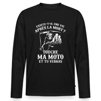 T-shirt Motard - Touche ma Moto - T-shirt manches longues Premium bio Homme - noir - Devant - Nico (187cm)