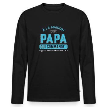 papa qui commande - T-shirt manches longues Premium bio Homme - noir - Devant - Nico (187cm)