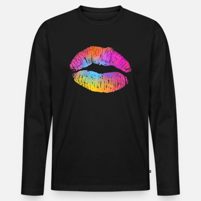 Aquarell Lippe - Männer Premium Bio Langarmshirt - Schwarz